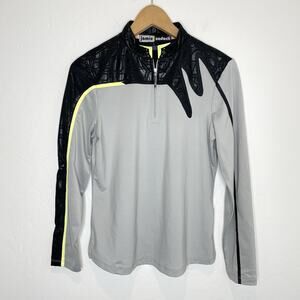 Jamie Saddock Partial Zip Long Sleeve Top Womens Small Asymmetrical Gray Black